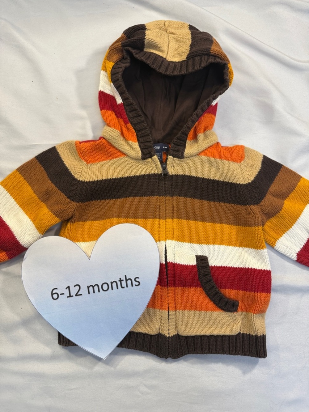 GAP - knit full zipped knit hoodie. Size 6-12 months